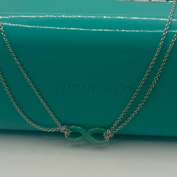 Tiffany & Co. Somerset Blue Enamel Infinity  Necklace Double Chain - Picture 6 of 11